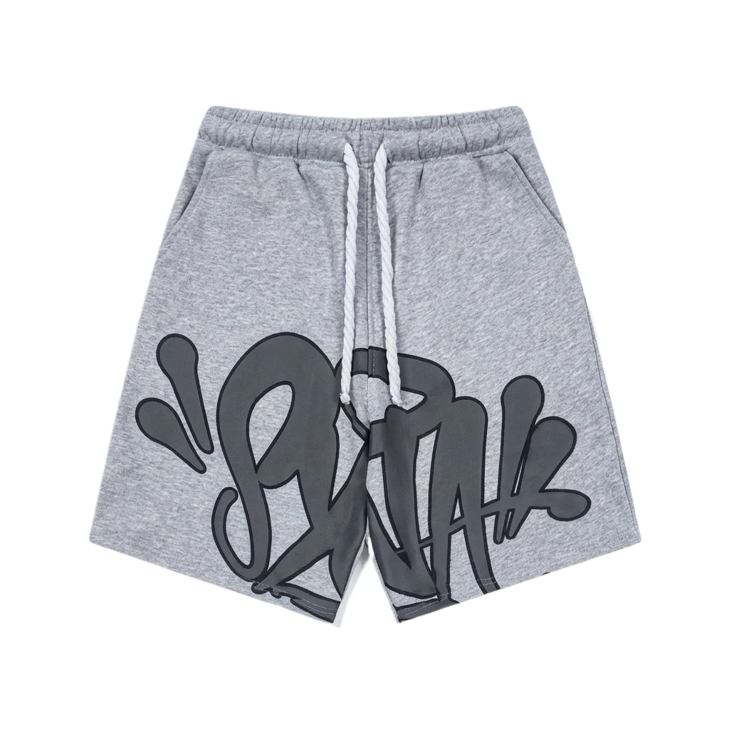 SynaWorld graffiti-style gray shorts