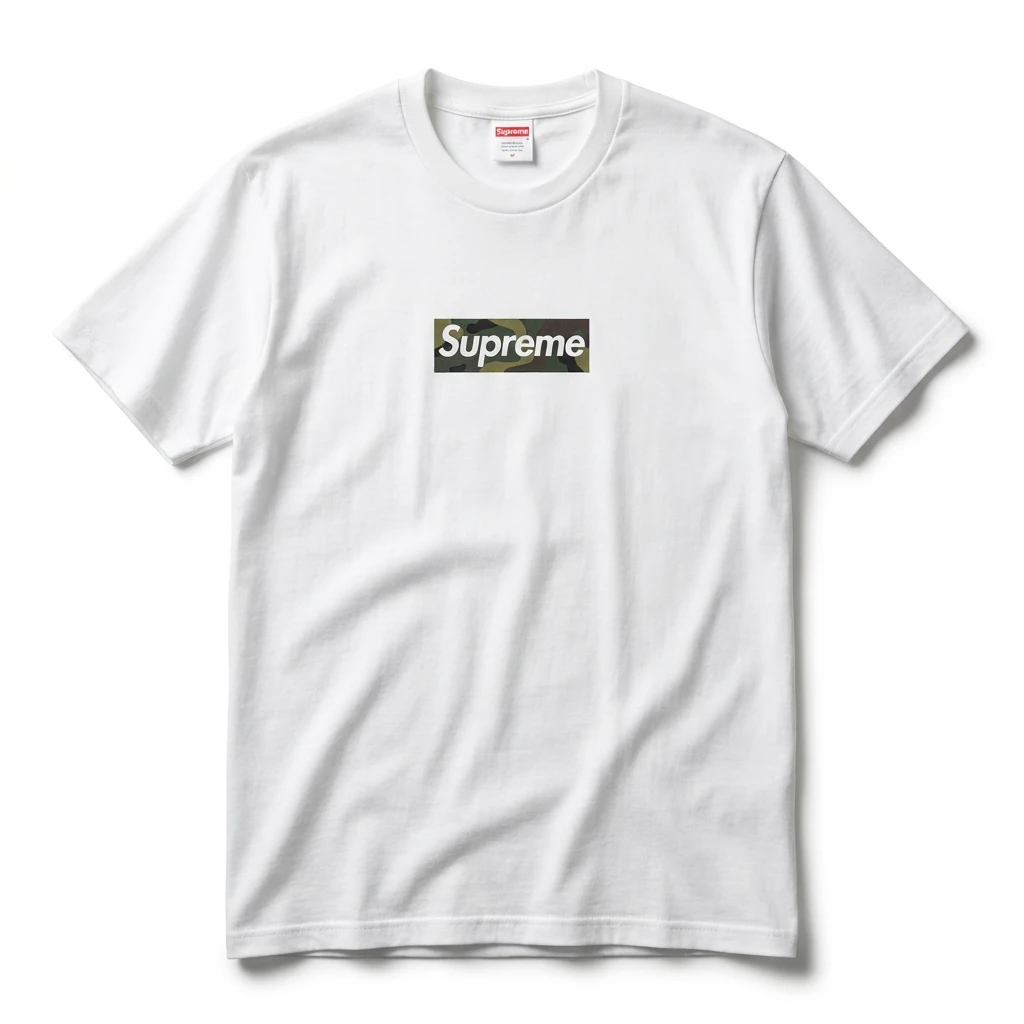 Supreme camouflage-style white T-shirt