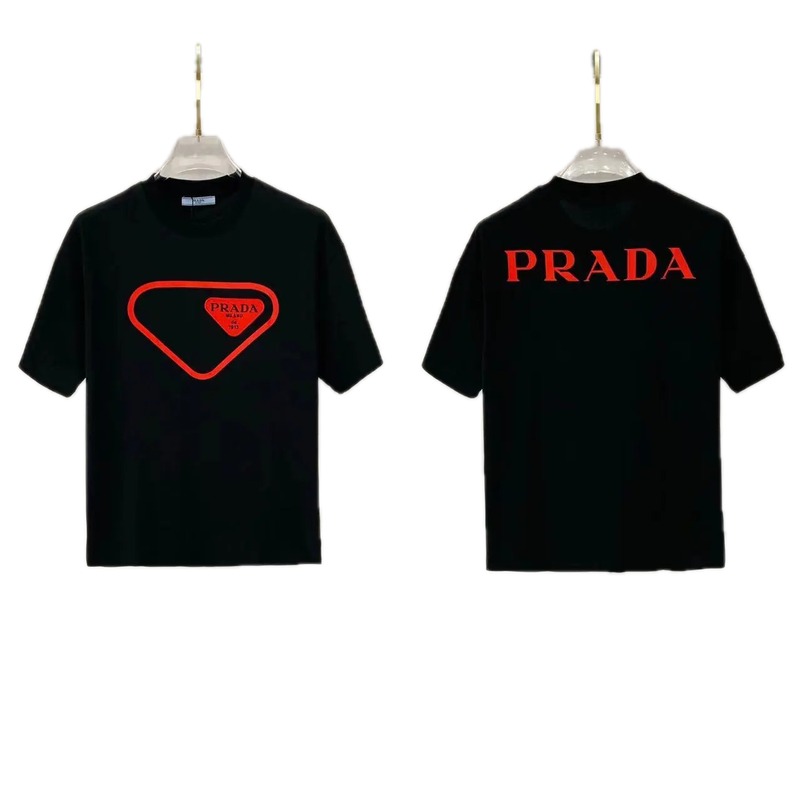 Prada Inverted Triangle Streetwear Style Black Short-sleeve T-shirt