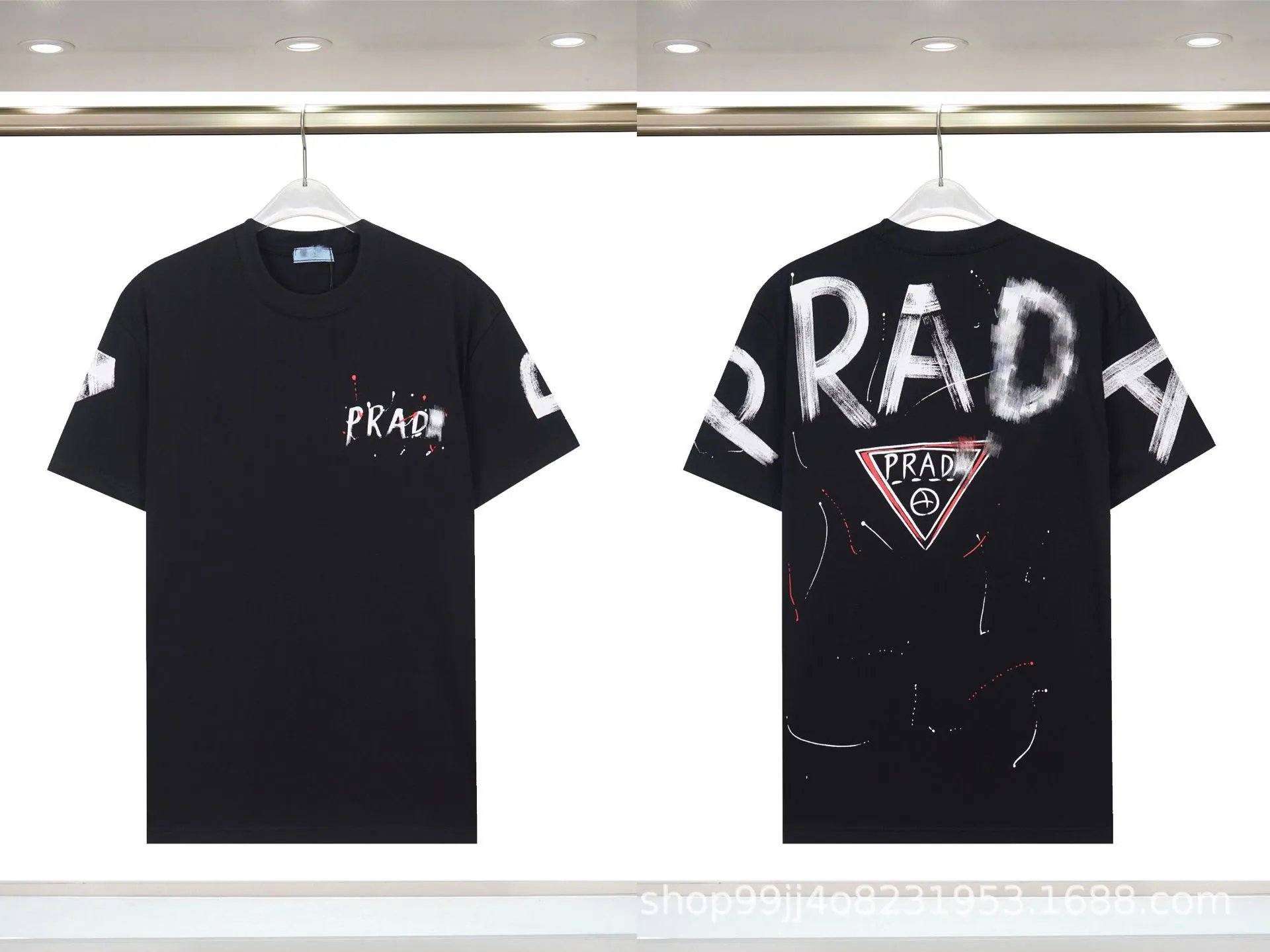 Prada Triangle Logo Graffiti Style Black Short-sleeve T-shirt
