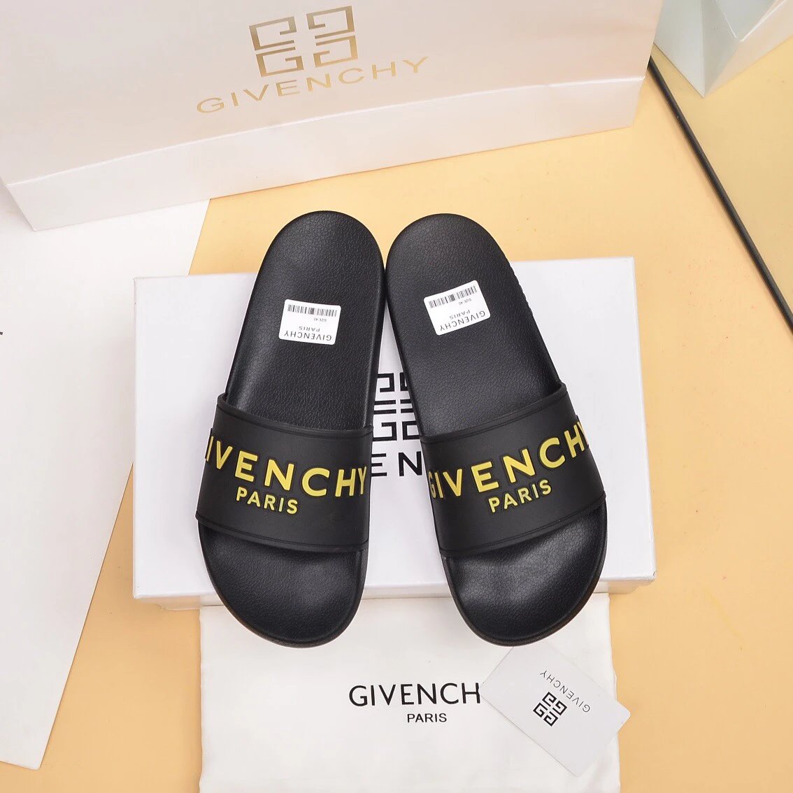 Givenchy Letter Print Streetwear Style Black Slides