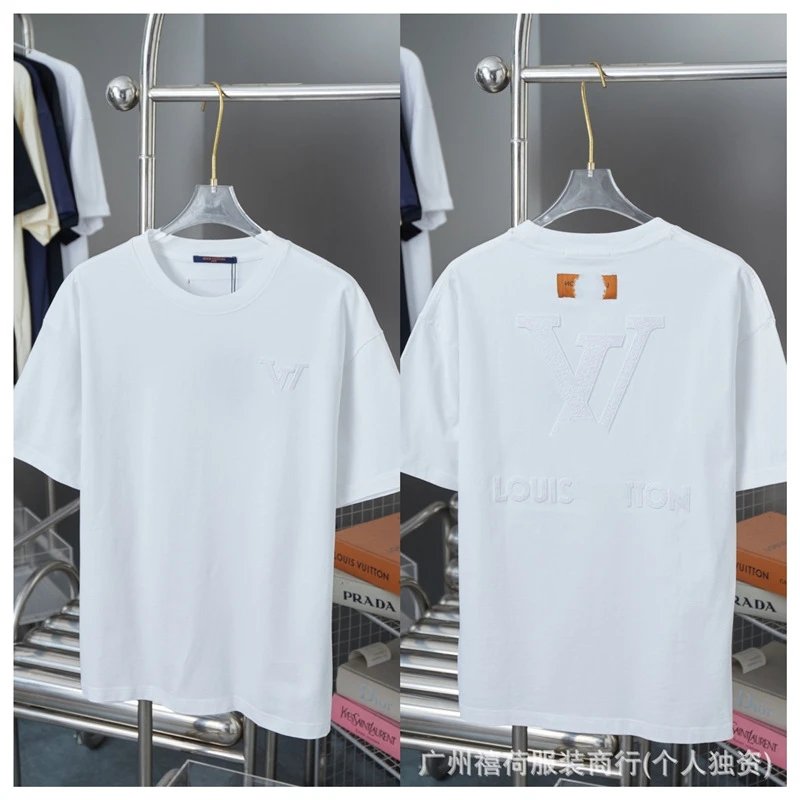Louis Vuitton Embossed Light Luxury Style White Short-sleeve T-shirt