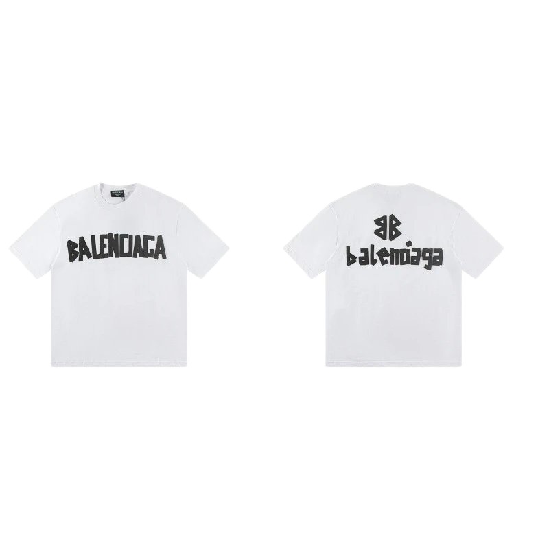Balenciaga Double B Printed Street Style White T-shirt