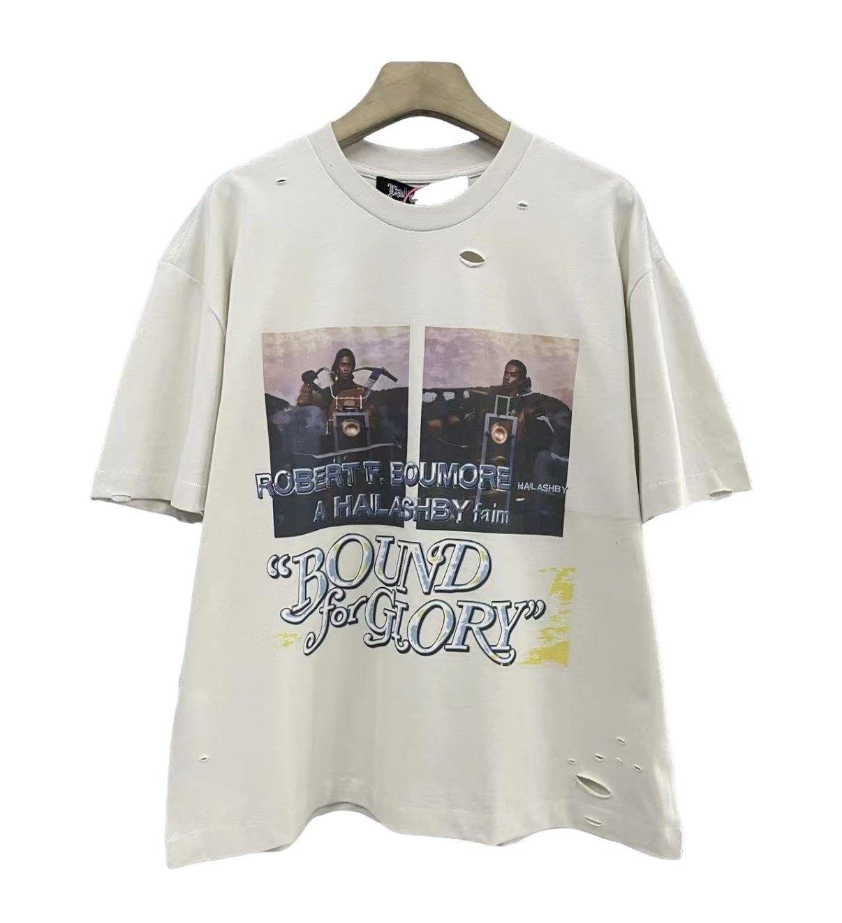 Paly Hollywood Printed Vintage Off-white Short Sleeve T-Shirt