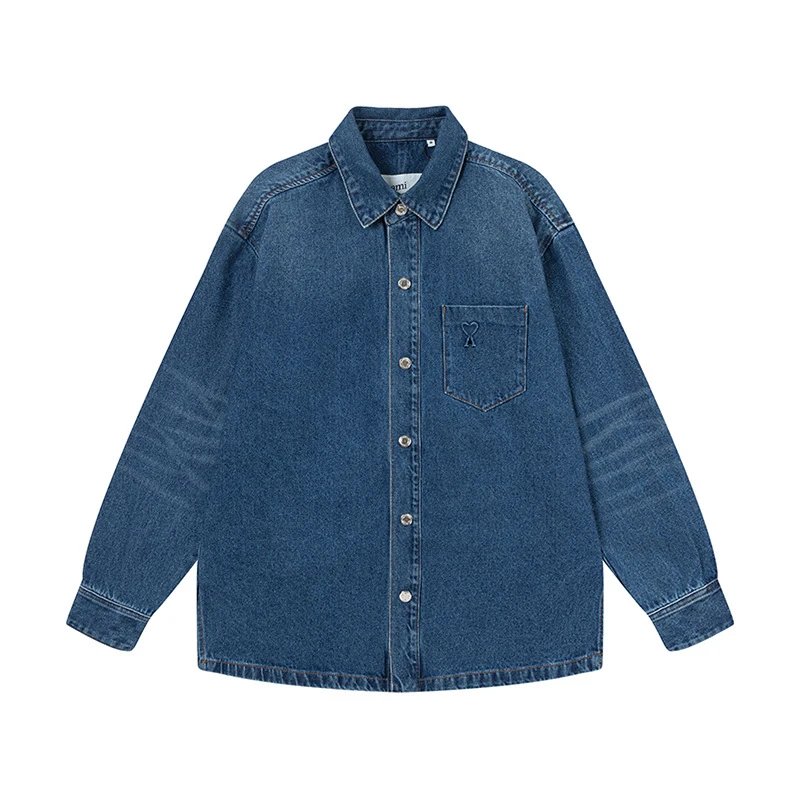 AMI Denim Style Dark Blue Shirt