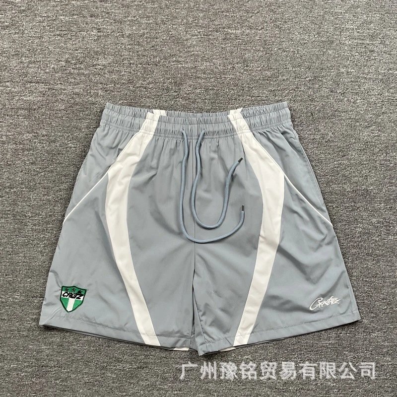 Corteiz Shield Logo Street Style Light Gray Athletic Shorts
