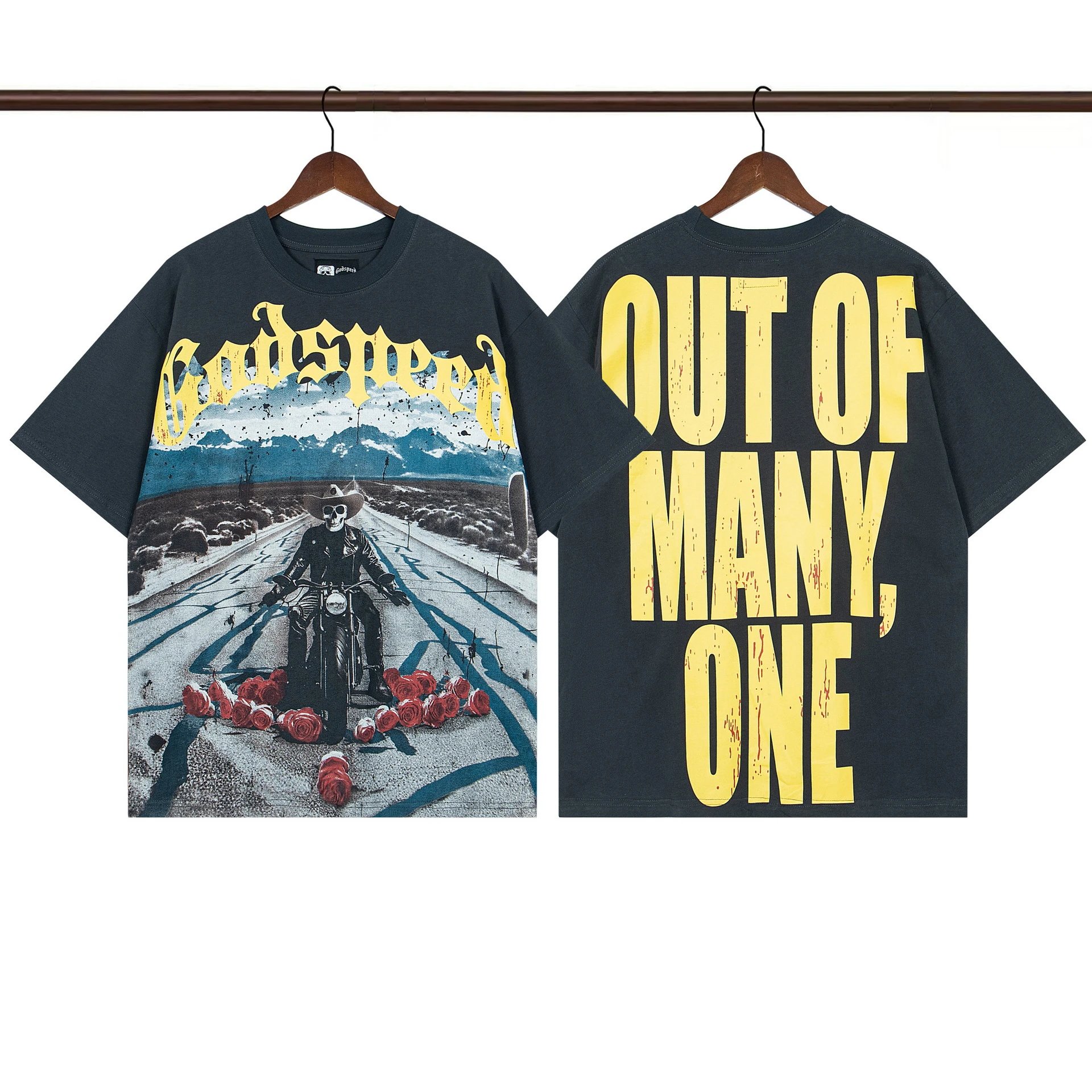 Godspeed Print Biker Style Dark Gray T-Shirt
