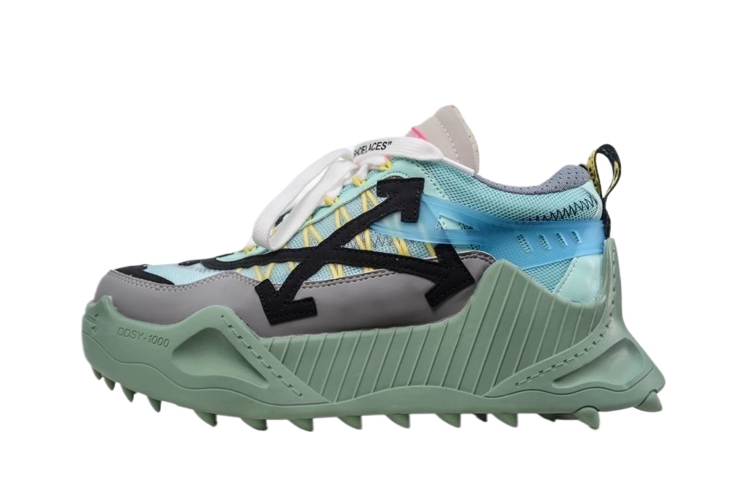 Off-White Grey-Green Functional Style Sports Shoes