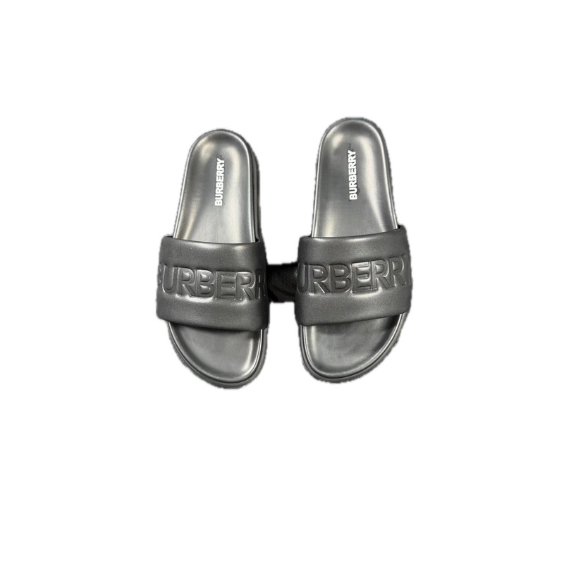 Burberry Embossed Minimalist Style Black Slide Sandals