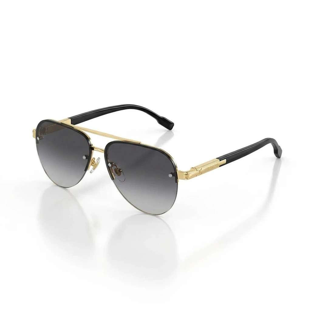 LV Aviator Style Black and Gold Sunglasses