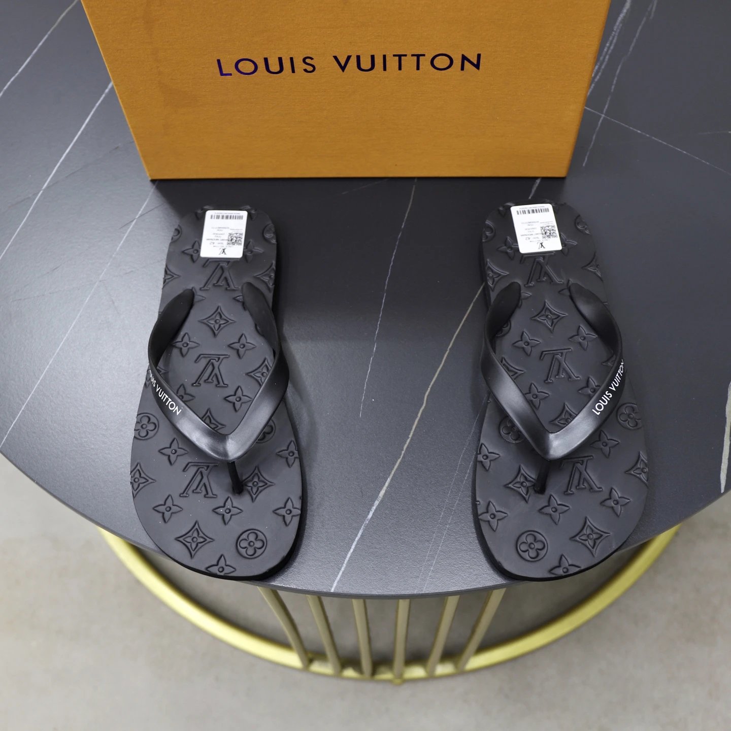 Louis Vuitton Monogram Casual Style Black Flip Flops