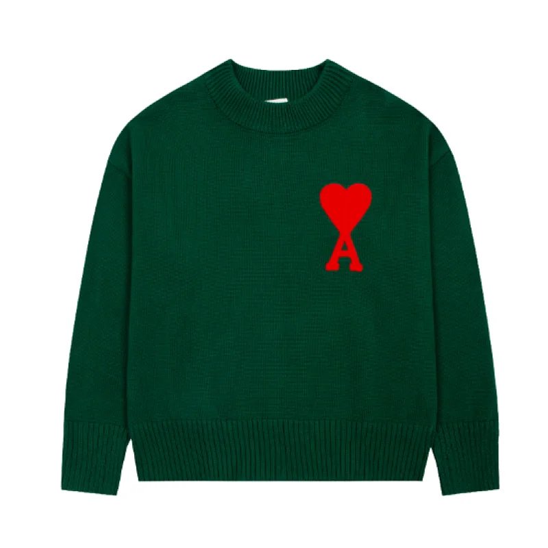Ami Paris Classic Heart logo sweater Green Knit Top for Daily Styling