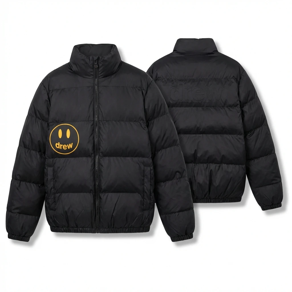 DREW Smiley Style Black Cotton-padded Jacket