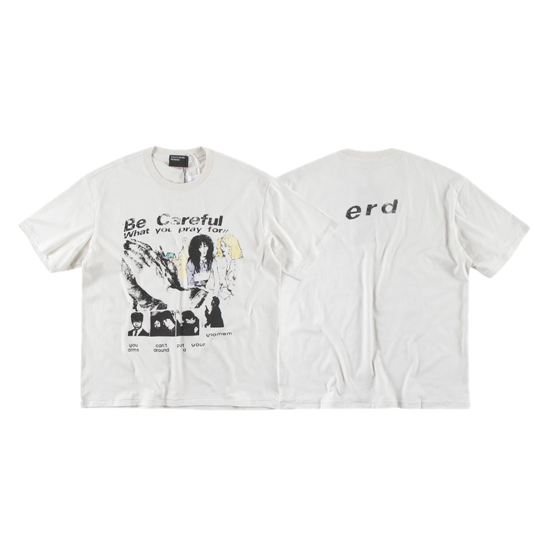 ERD Vintage Portrait Print Off-white Short-sleeved T-Shirt