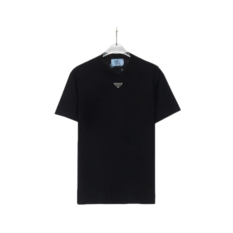 Prada Triangular Logo Minimalist Style Black Short-sleeve T-shirt