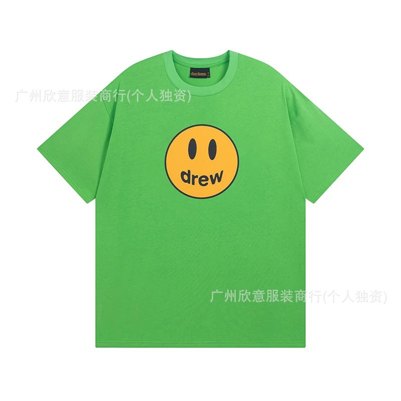 DREW Smiley Face Street Style Green Short Sleeve T-Shirt