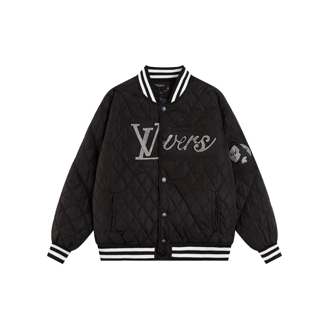 Travel Louis Vuitton Quilted Varsity Jacket with oversized LV lettering