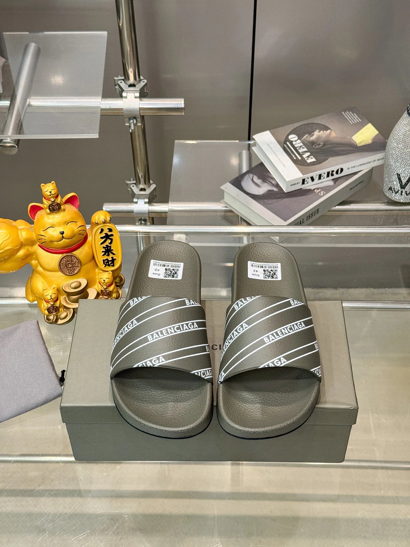 Balenciaga Trendy Cool Twill Military Grey Slides