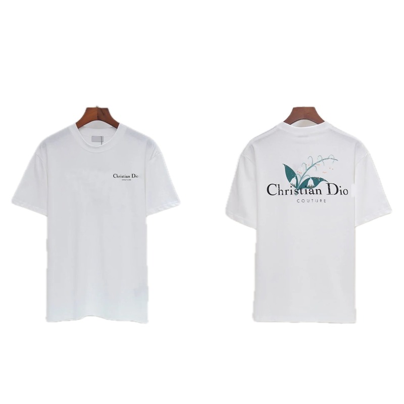Dior Lily of the Valley Collection Casual Style White T-Shirt