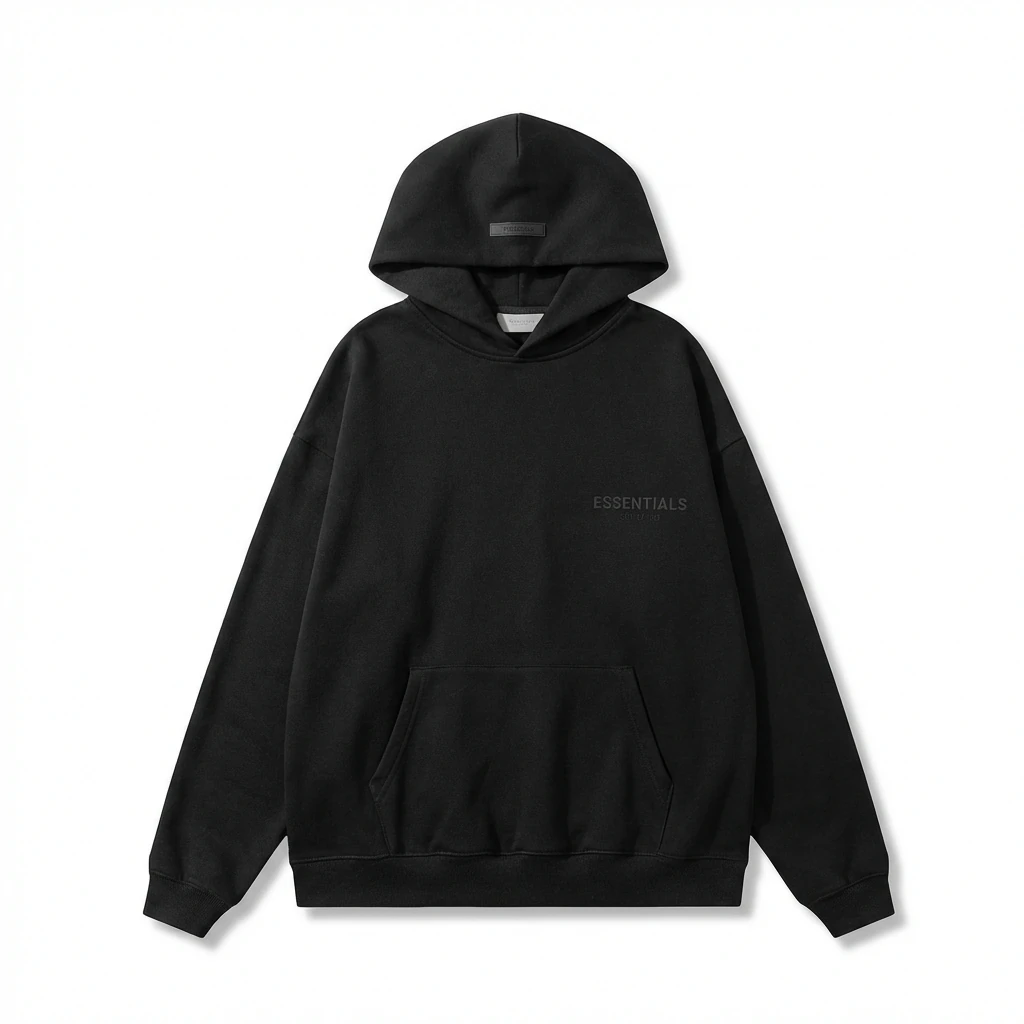 ESSENTIALS minimalist style black hoodie