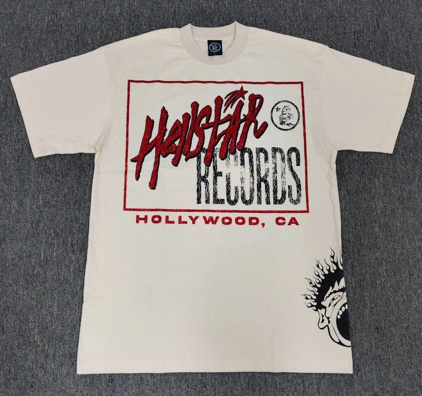 Hellstar Records Street Style Off-white Short-sleeve T-shirt