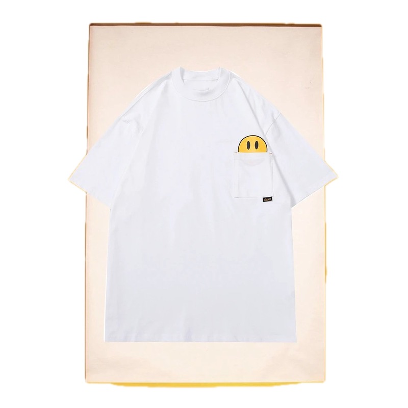 DREW Smiley Face Pocket Street Style White T-Shirt