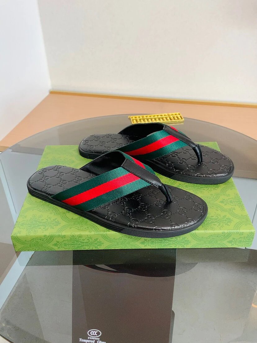Gucci Classic Webbing Casual Style Black Flip Flops