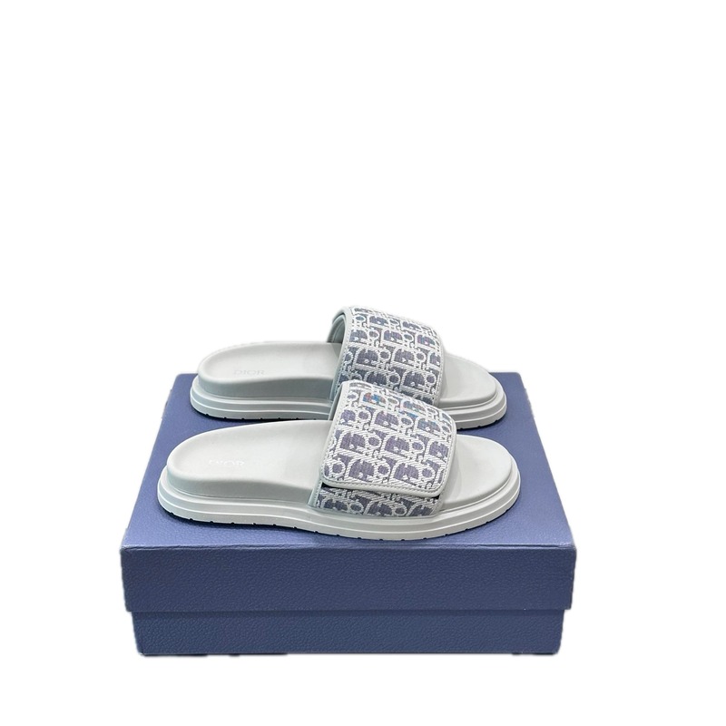 Dior Monogram Light Luxury Style Light Gray Slippers
