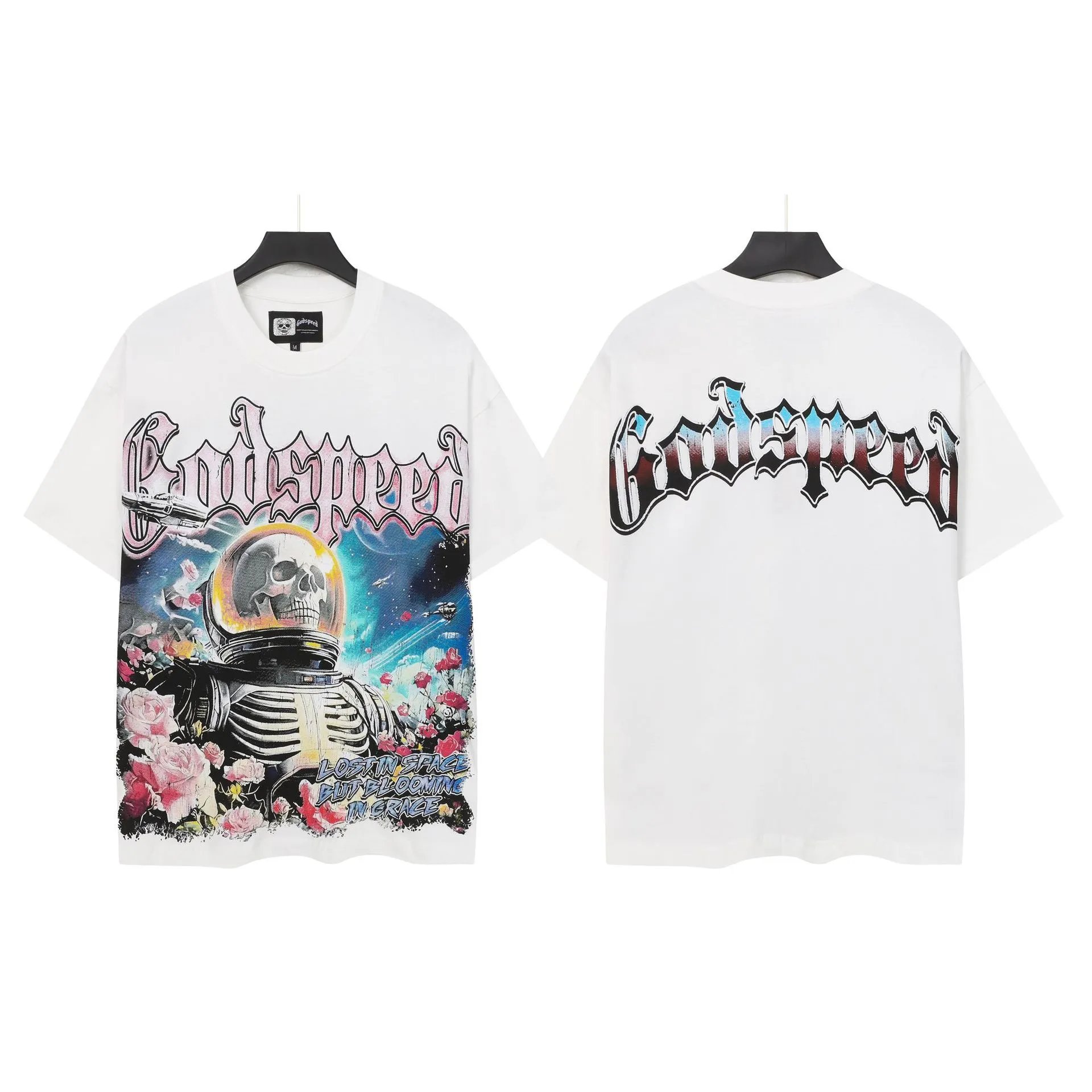 Godspeed Skull Rose Gothic Style White T-shirt