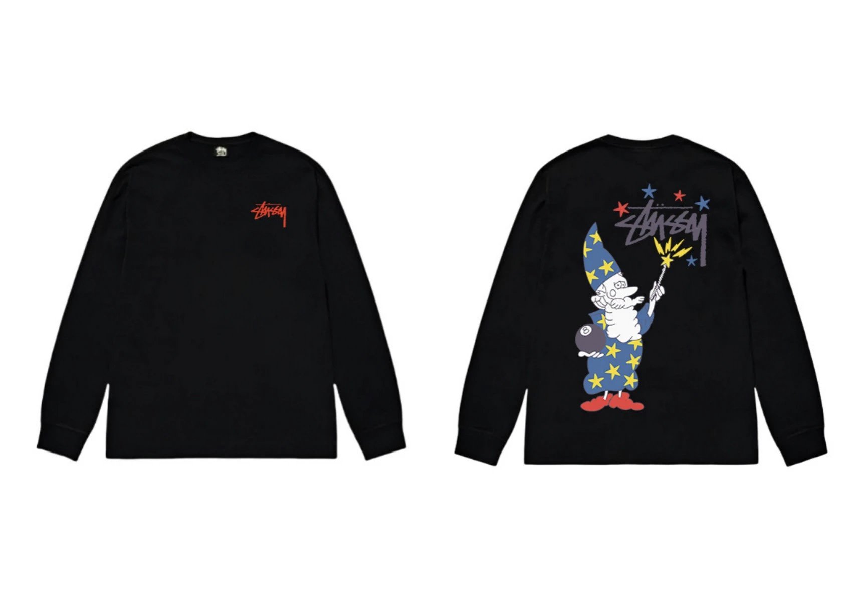 Stussy cartoon fun style black long-sleeved shirt