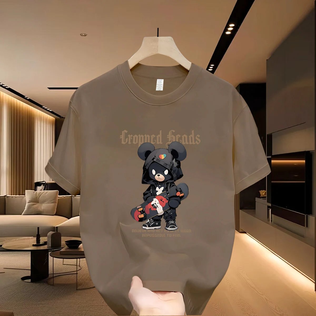 Streetwear Brand Skate Bear Street Style Khaki T-Shirt