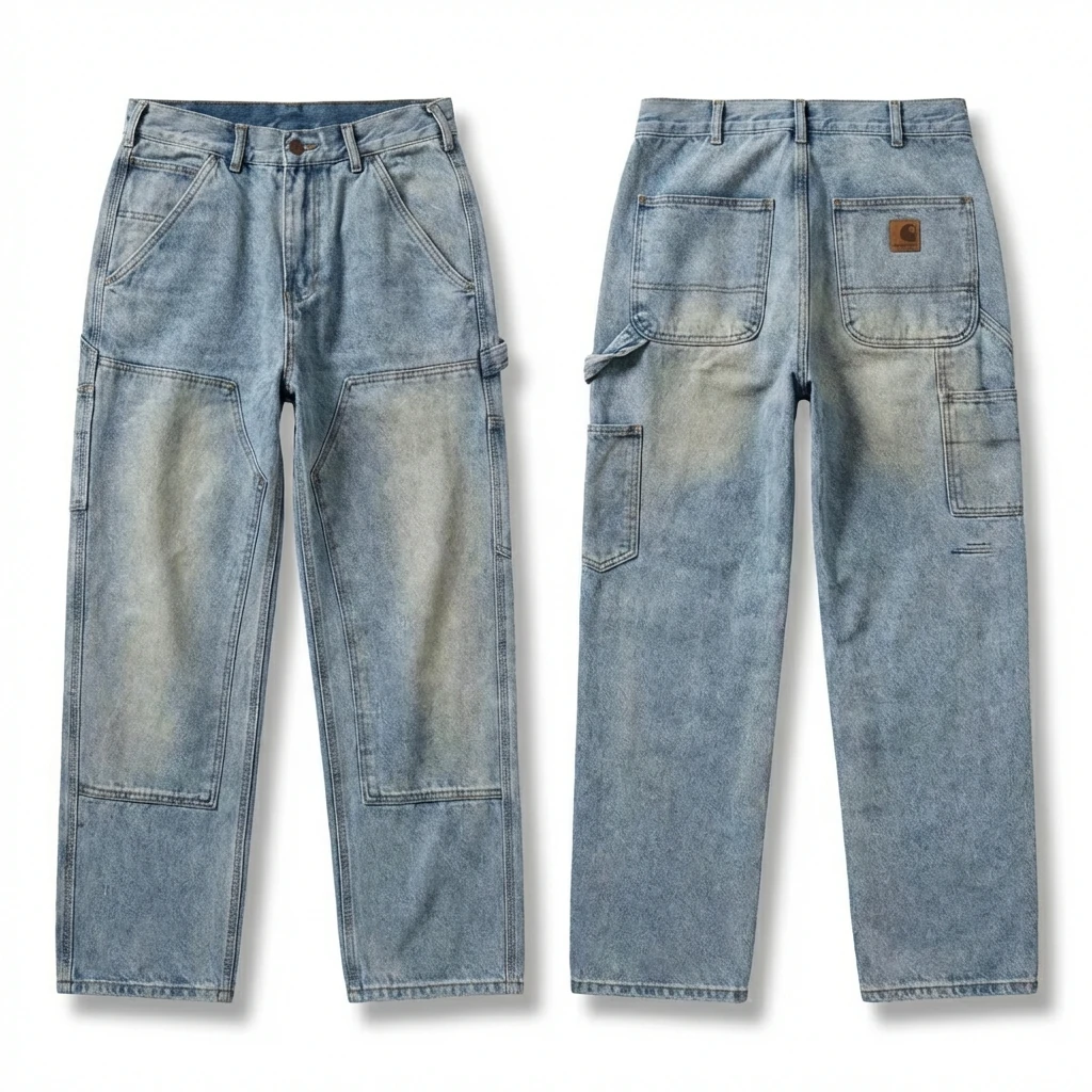 Carhartt workwear style light blue jeans