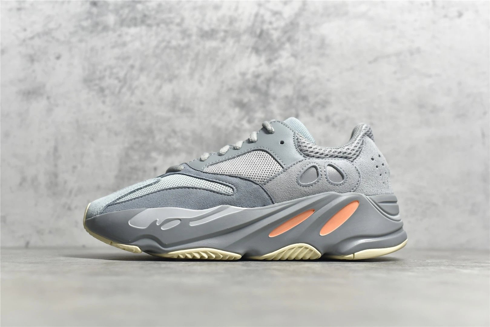 Yeezy Gray and Orange Chunky Runners Defined by Sock-Like Collar