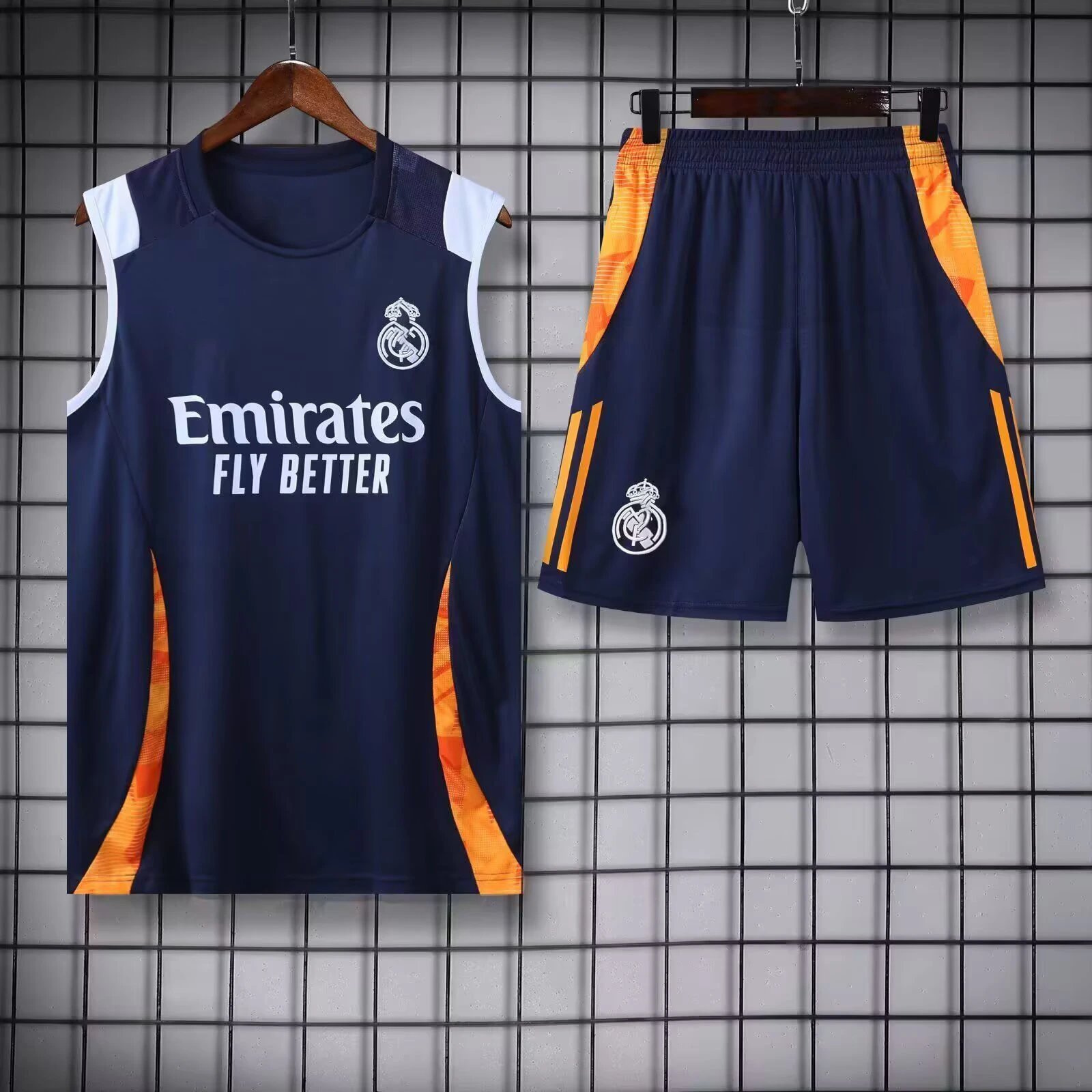 Real Madrid Classic Training jersey set Navy Sleeveless Top for Daily Styling