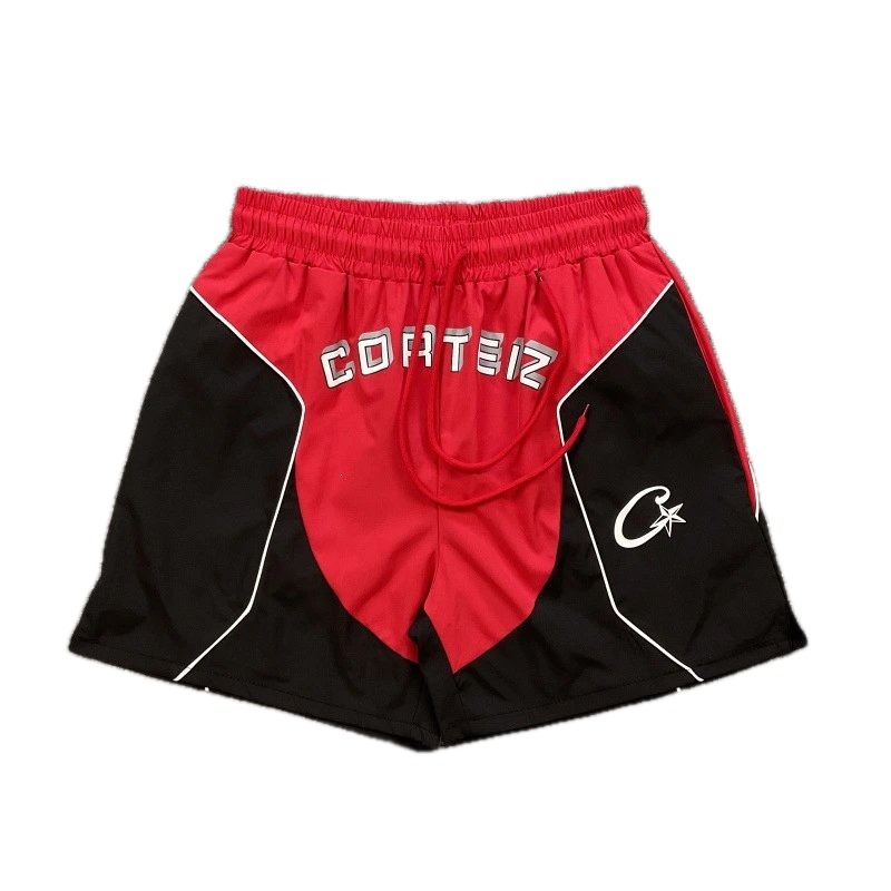 Corteiz Star Logo Street Style Red and Black Sports Shorts