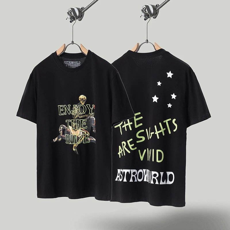 Travis Scott Astroworld Hip-hop Style Black T-shirt