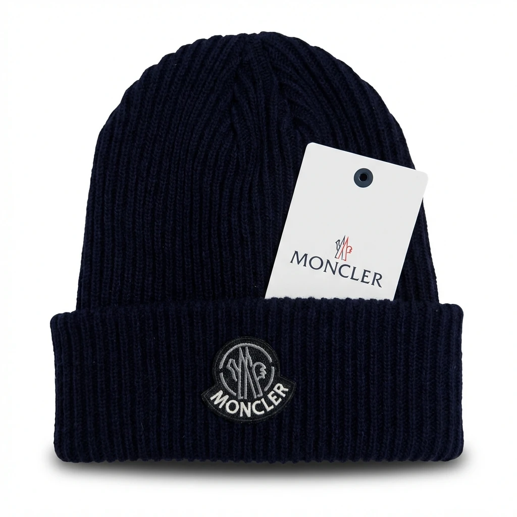 Moncler simple style navy blue knitted hat