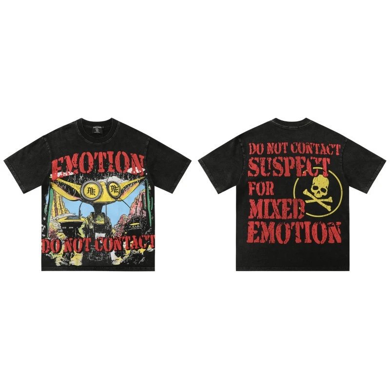 Mixed Emotion Skull Print Street Style Black T-Shirt