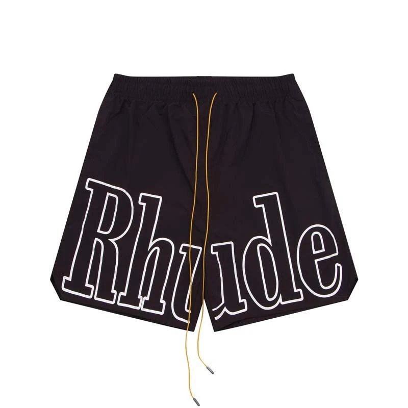 RHUDE letter-style black shorts