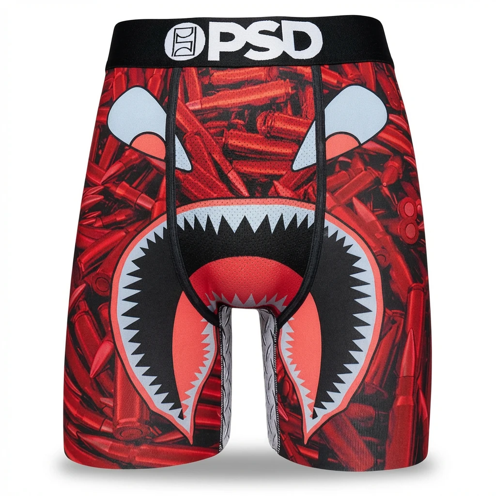 PSD shark print red shorts