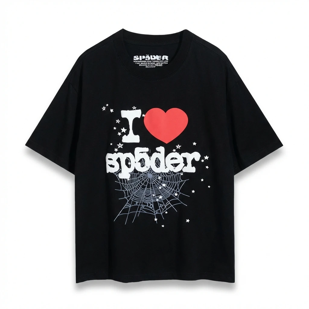 Sp5der Heart Print Black T-shirt