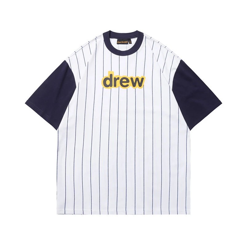 DREW Letter Baseball Style Navy and White Colorblock Short Sleeve T-shirt