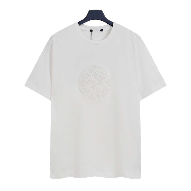 Louis Vuitton Minimalist Style White T-Shirt with Embroidered Round Logo