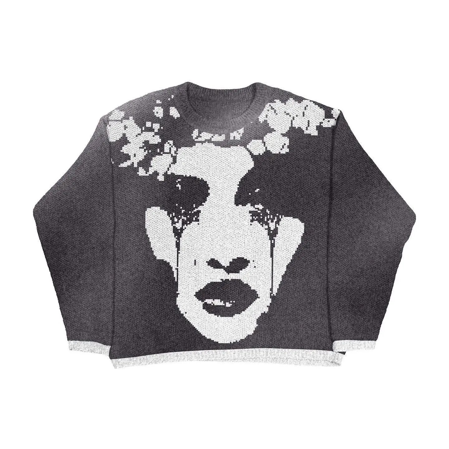 Summer Anime graphic sweater Black Knit Top with Clean Finish