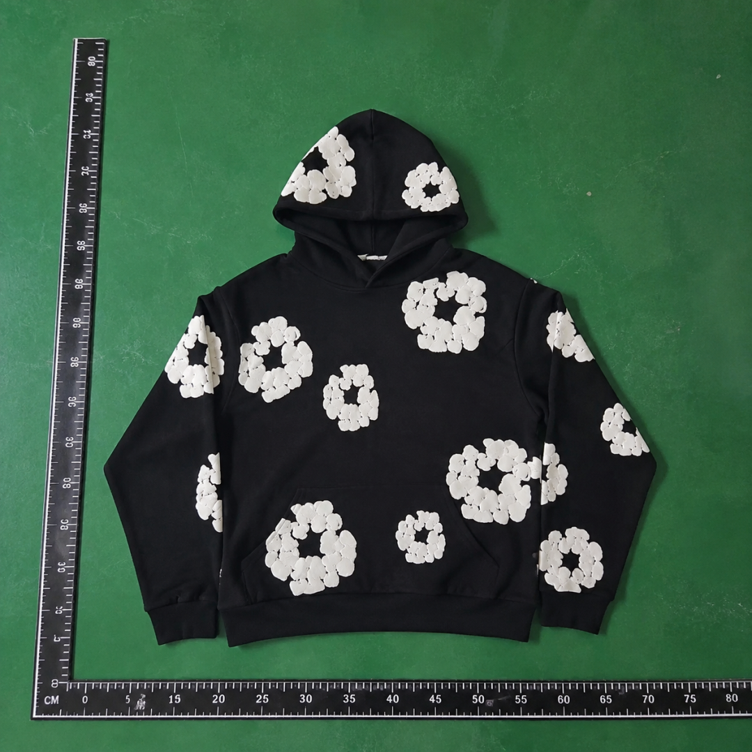 Black Hoodie with Oversized White Flower Print QC photo