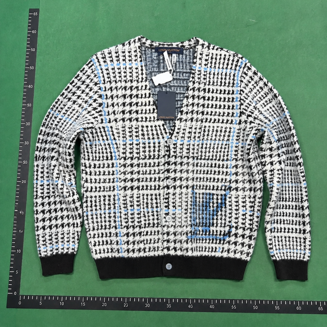 Cardigan with Cream and Navy Check Cardigan Neutral Color QC photo