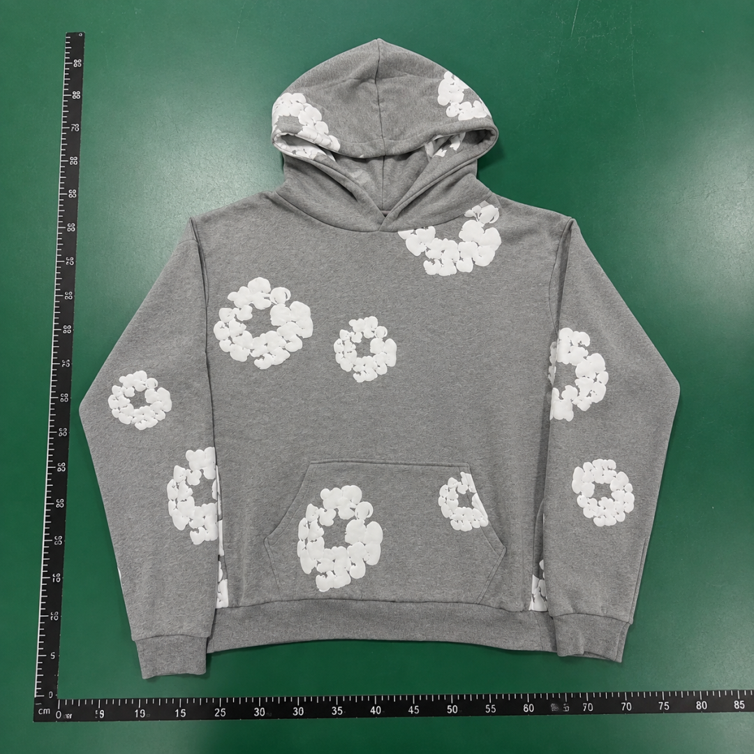 Grey White Floral Pullover Hoodie QC photo