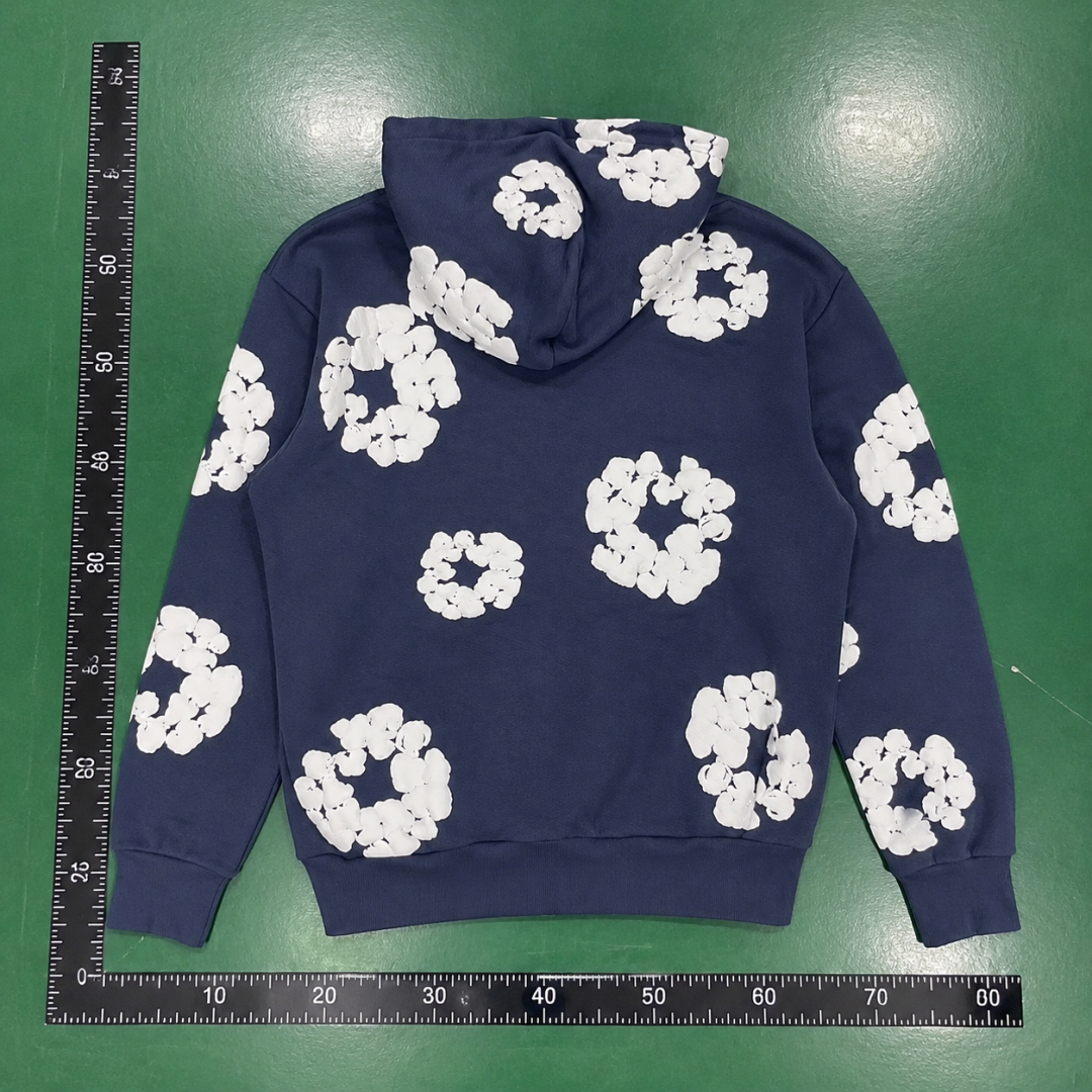 Navy White Flower Graphic Hoodie QC photo