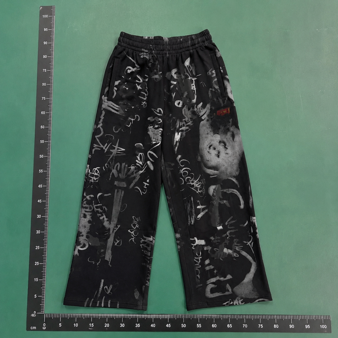 Black Botanical Pattern Wide-Leg Pants QC photo