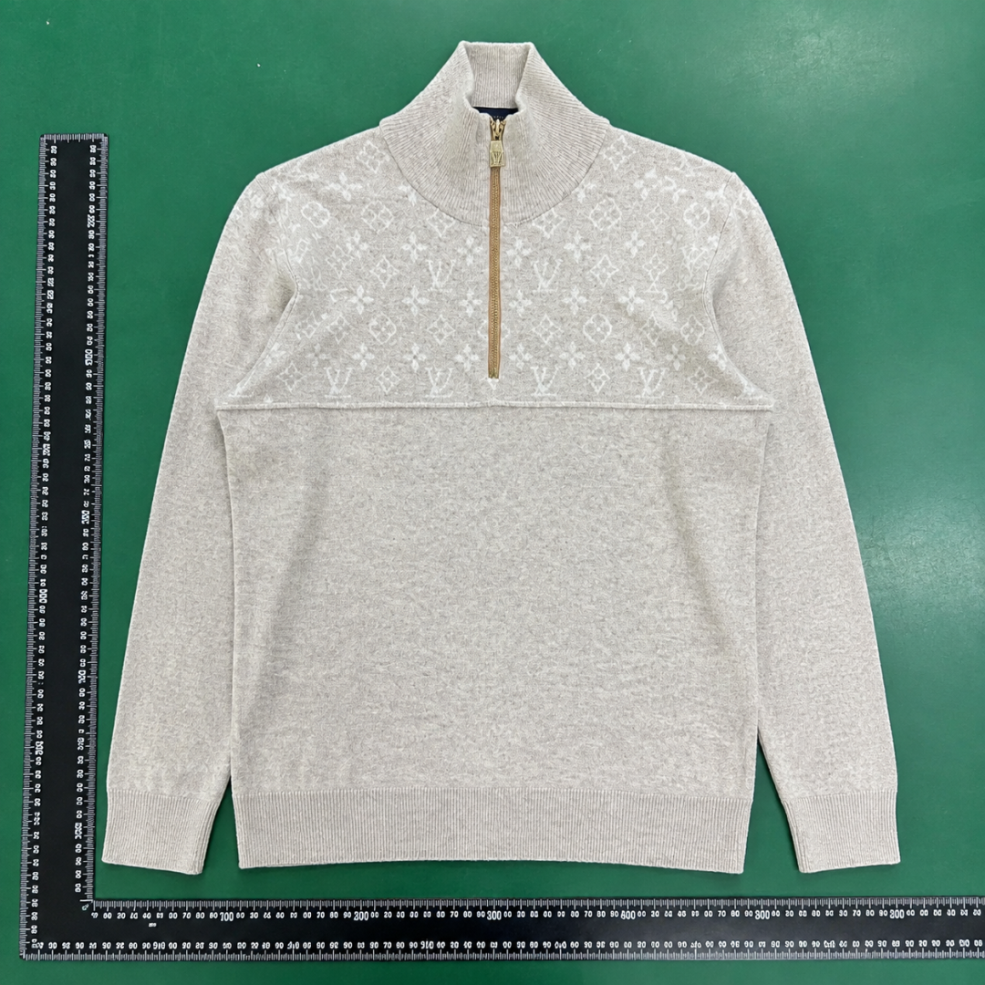 Louis Vuitton Zip Sweater with Beige Zip-neck Knit Sweater with QC photo